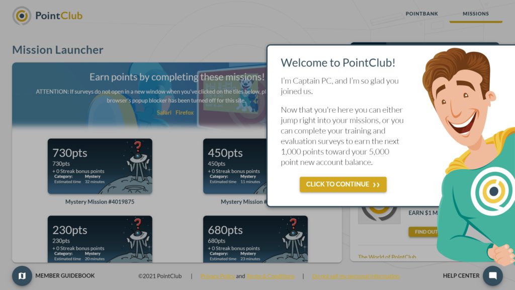 pointclub review 5000 bonus screenshot